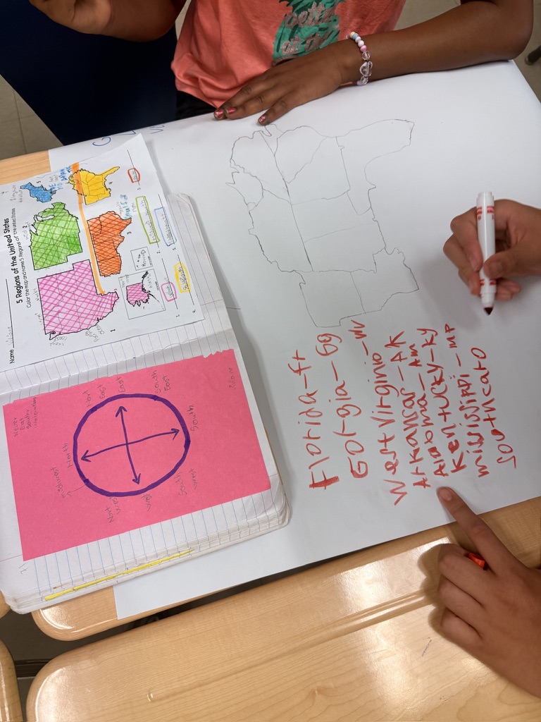 Collaborative U.S. regions geography map and compass rose activity